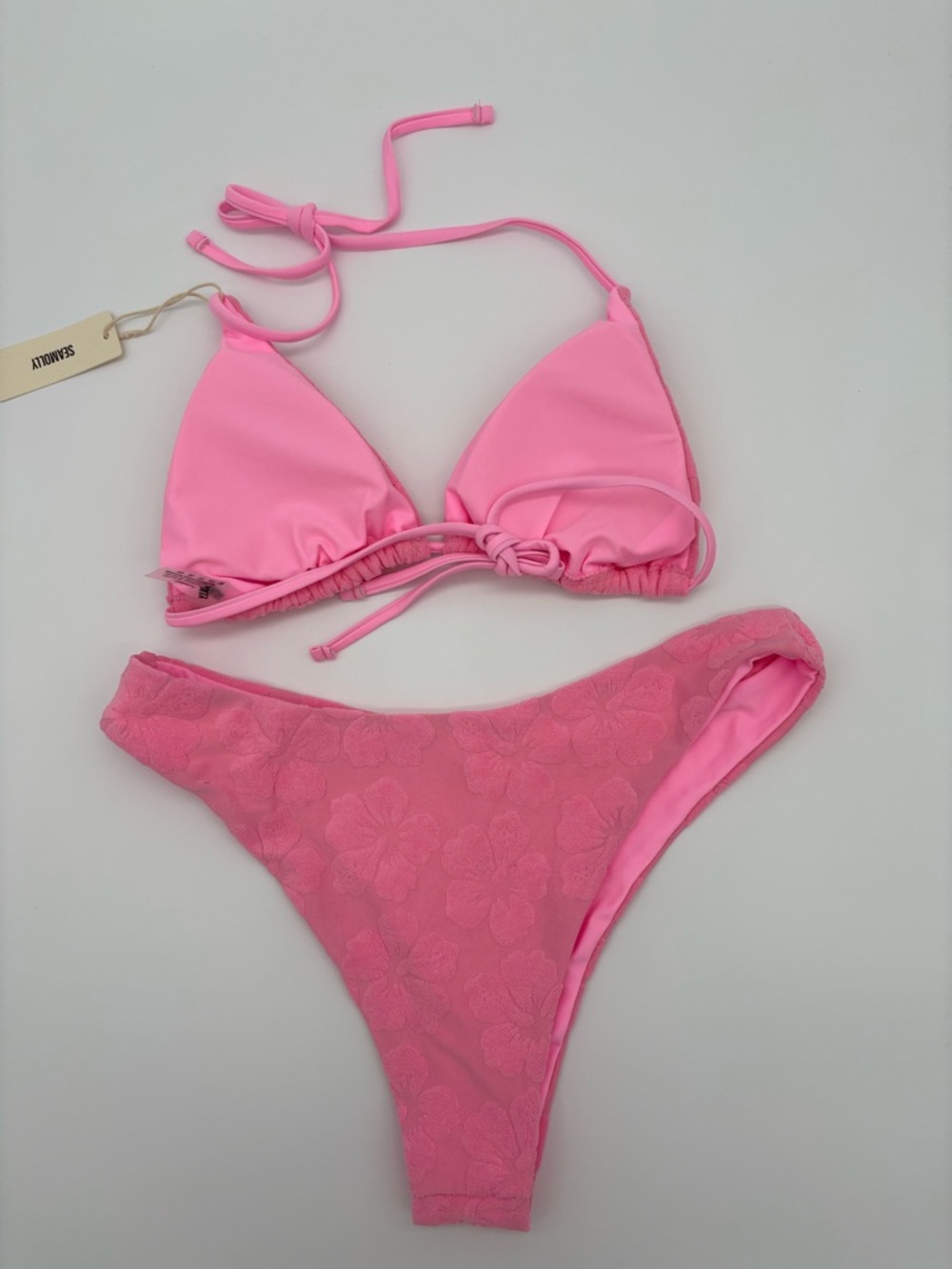 Women’s Pink Floral Textured Triangle Bikini - Seamolly NWT - Picture 2 of 6